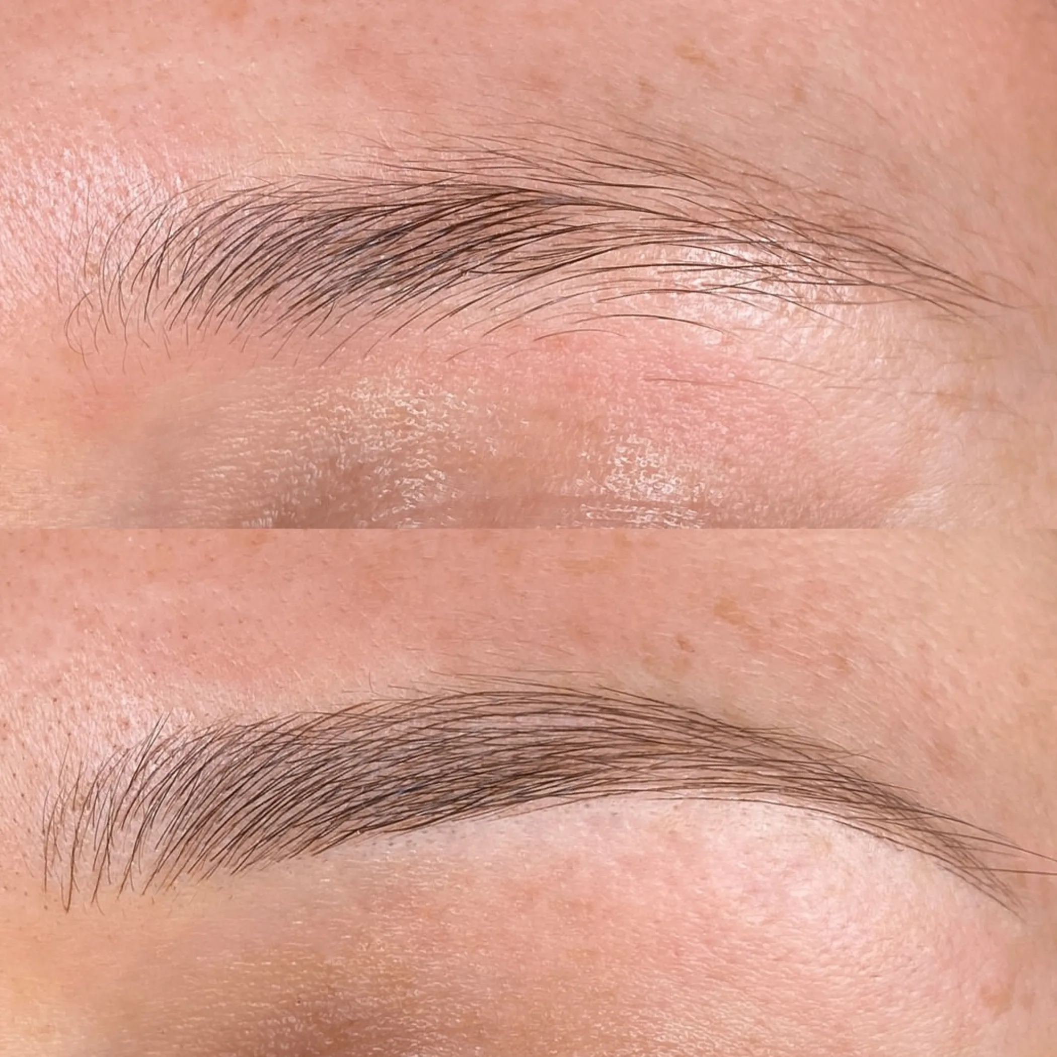close-up of enhanced eyebrows after microblading