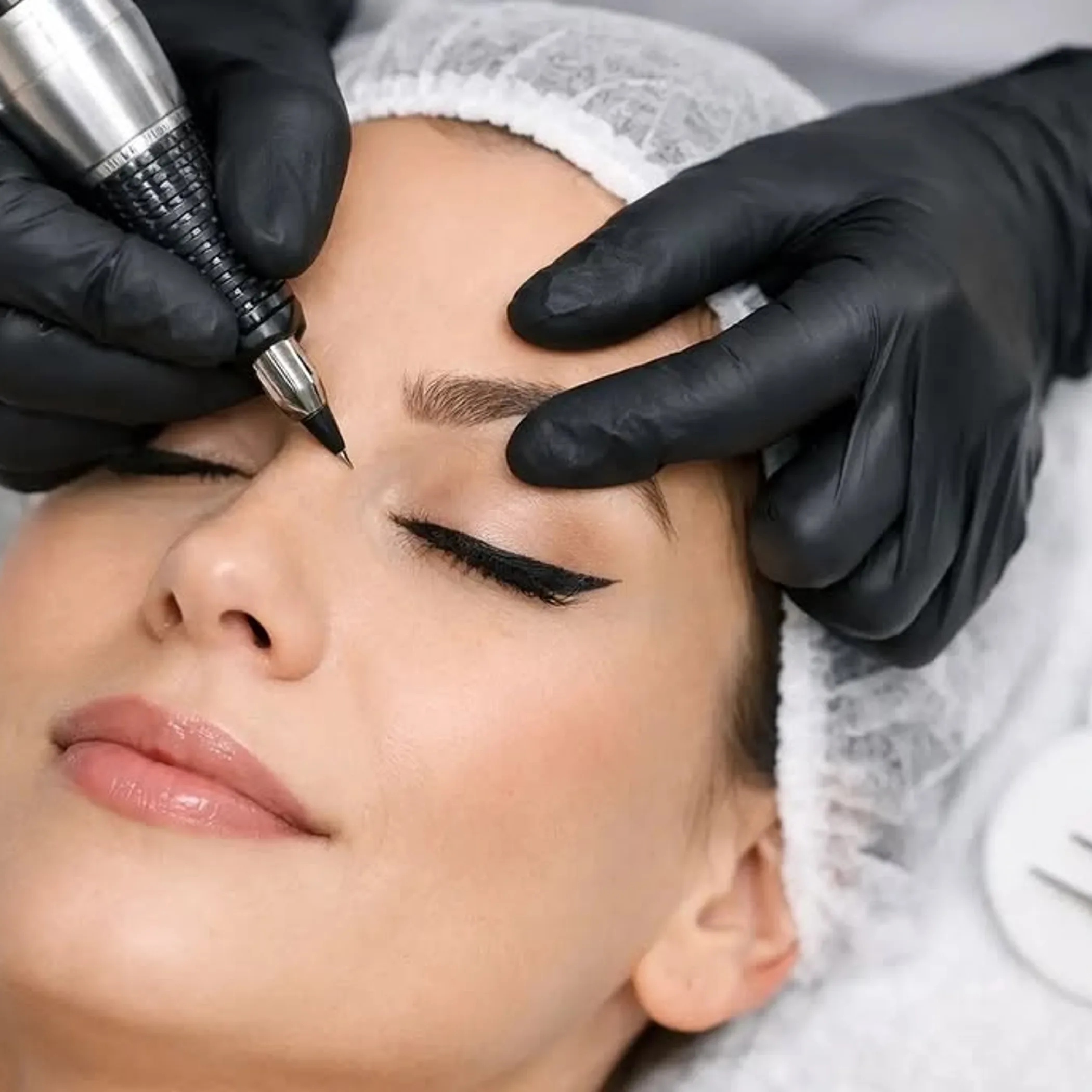 eyeliner tattooing procedure close-up